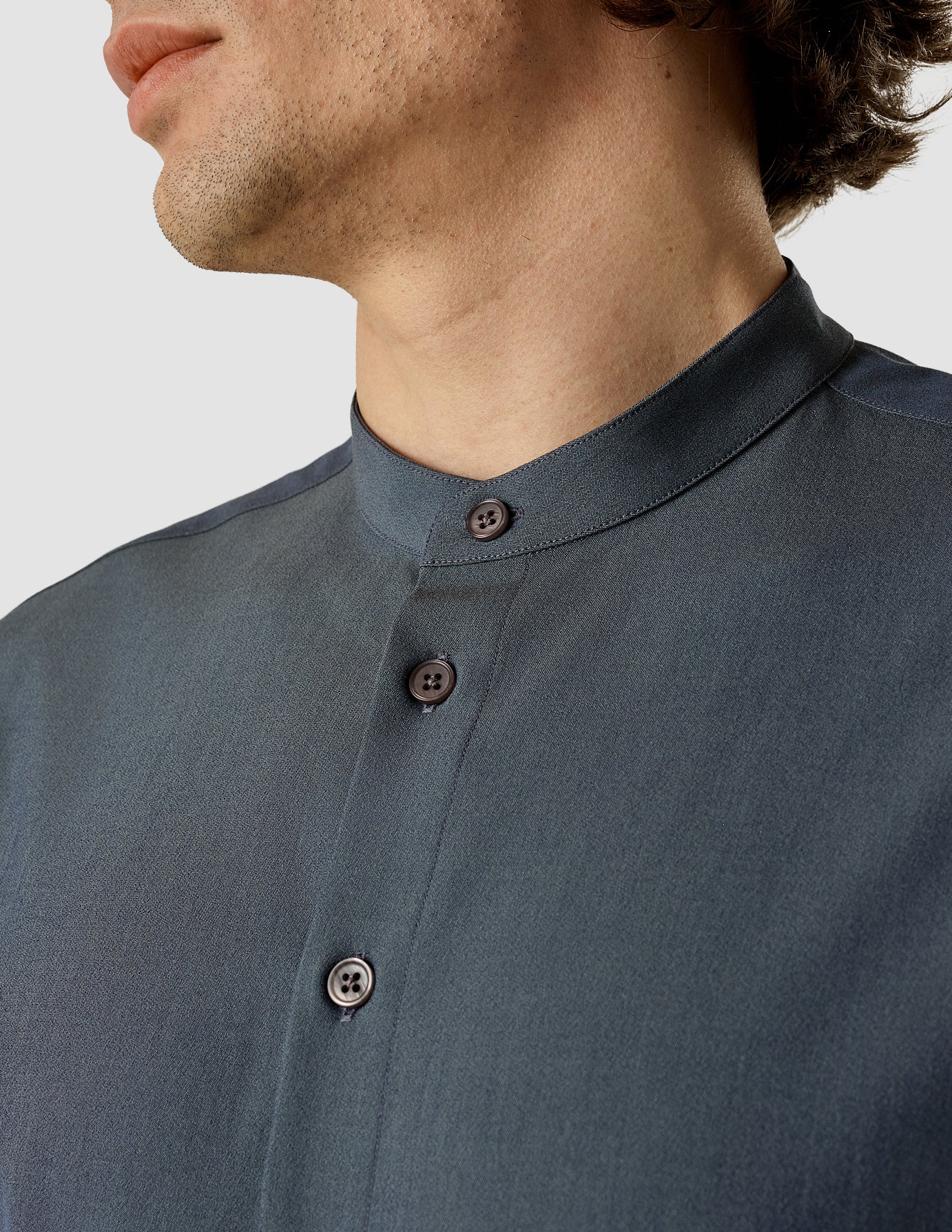 Tech Linen Mandarin Long Sleeve Shirt Navy